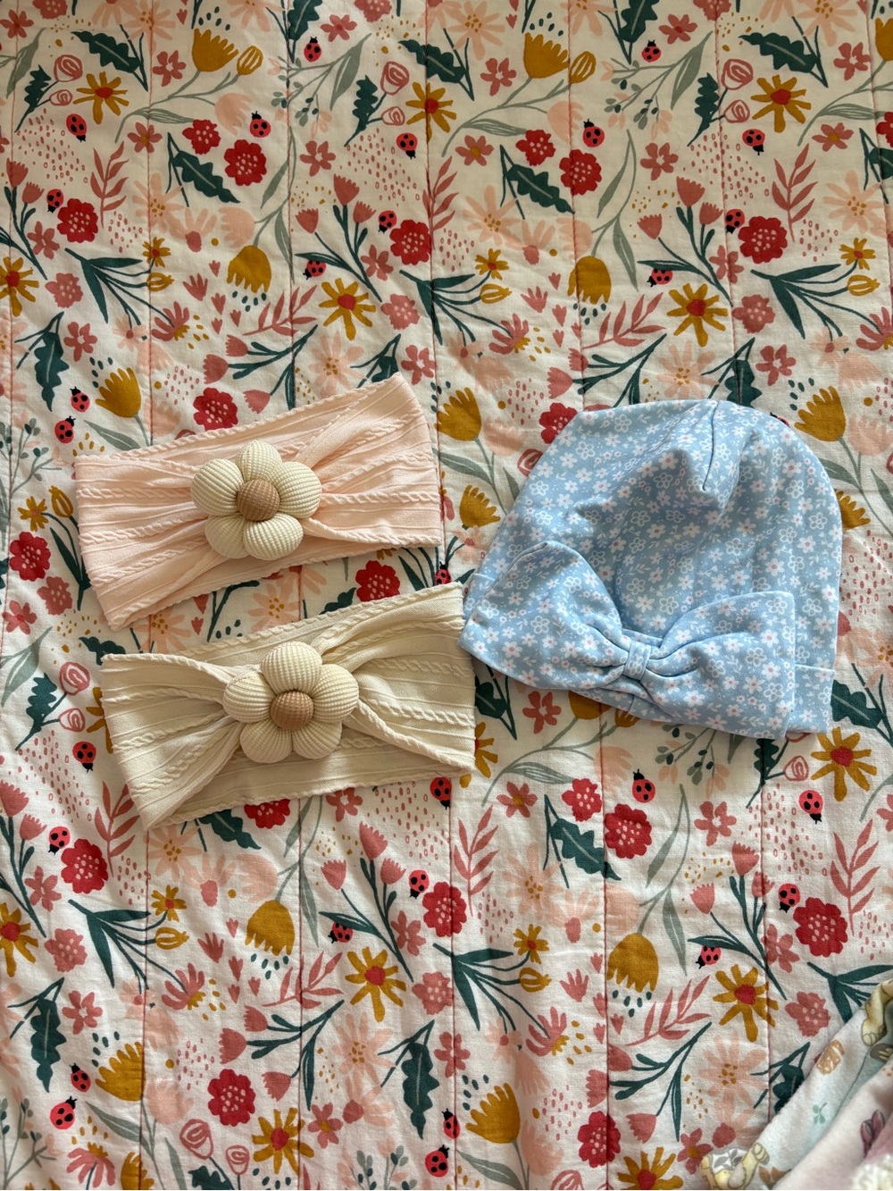 Baby Floral Blue Beanie & Pastel Headband Set - Kids Accessories